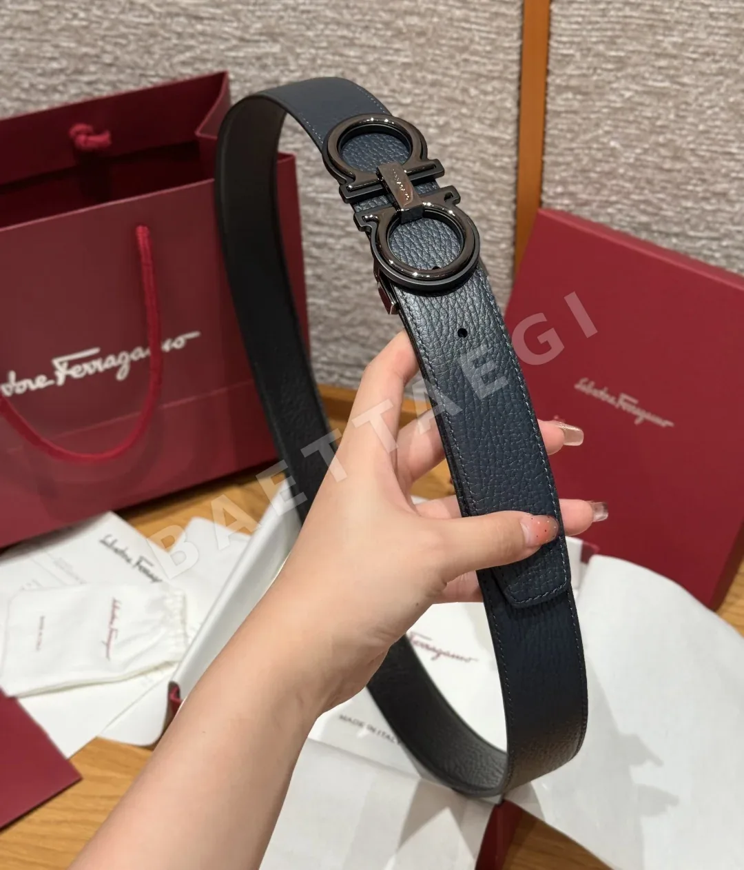 페레가모 간치니 버클 양면 가죽 벨트 상세 이미지 4