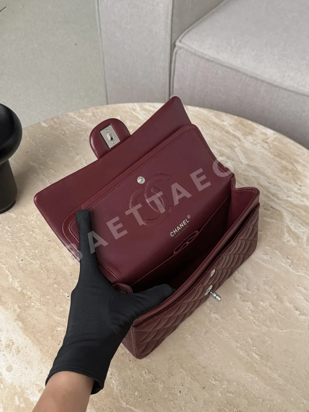 샤넬 양가죽 다크 레드 은장 미니 백 33184