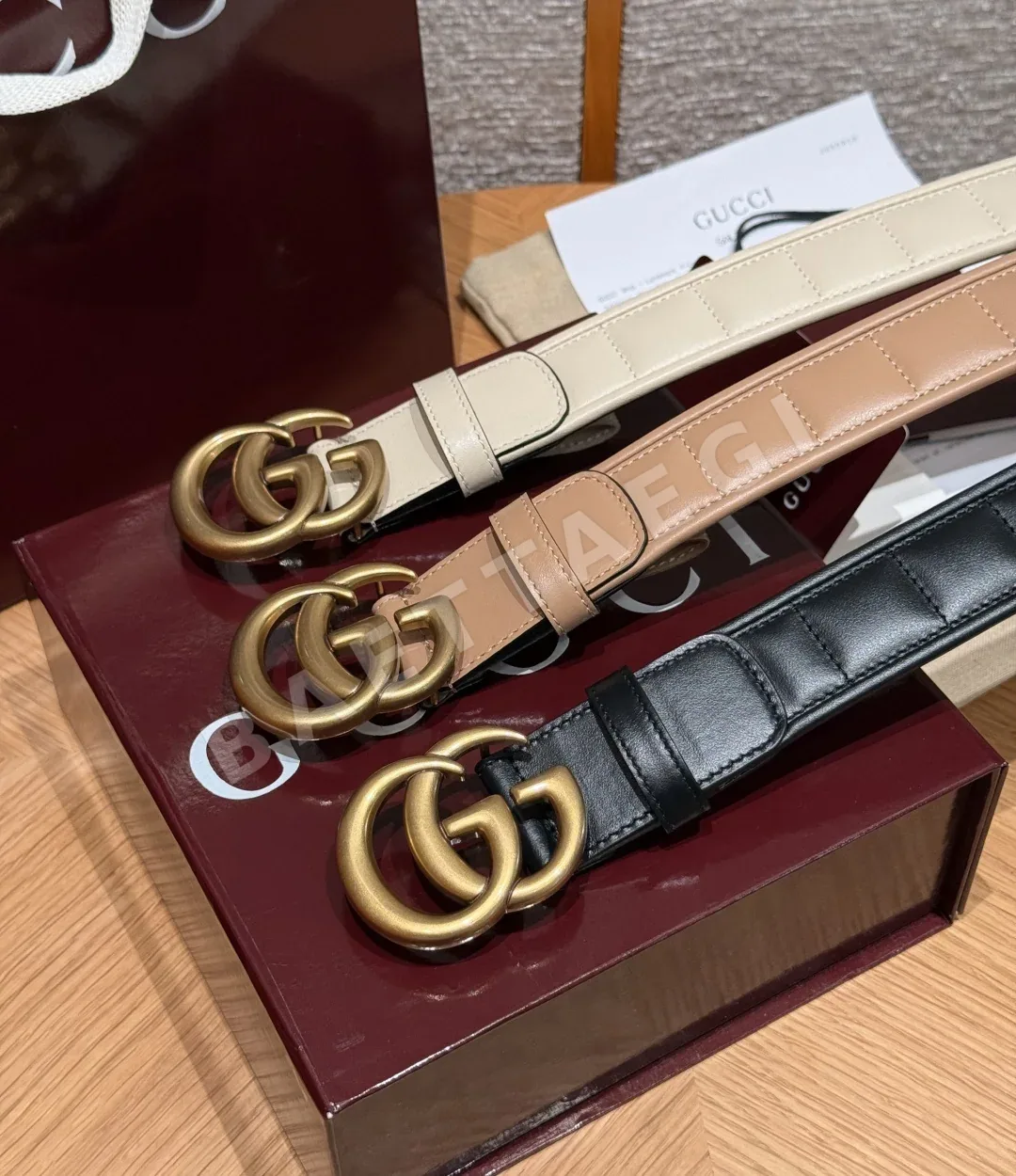 구찌 GG 마르몬트 퀼팅 가죽 벨트 35mm 상세 이미지 3