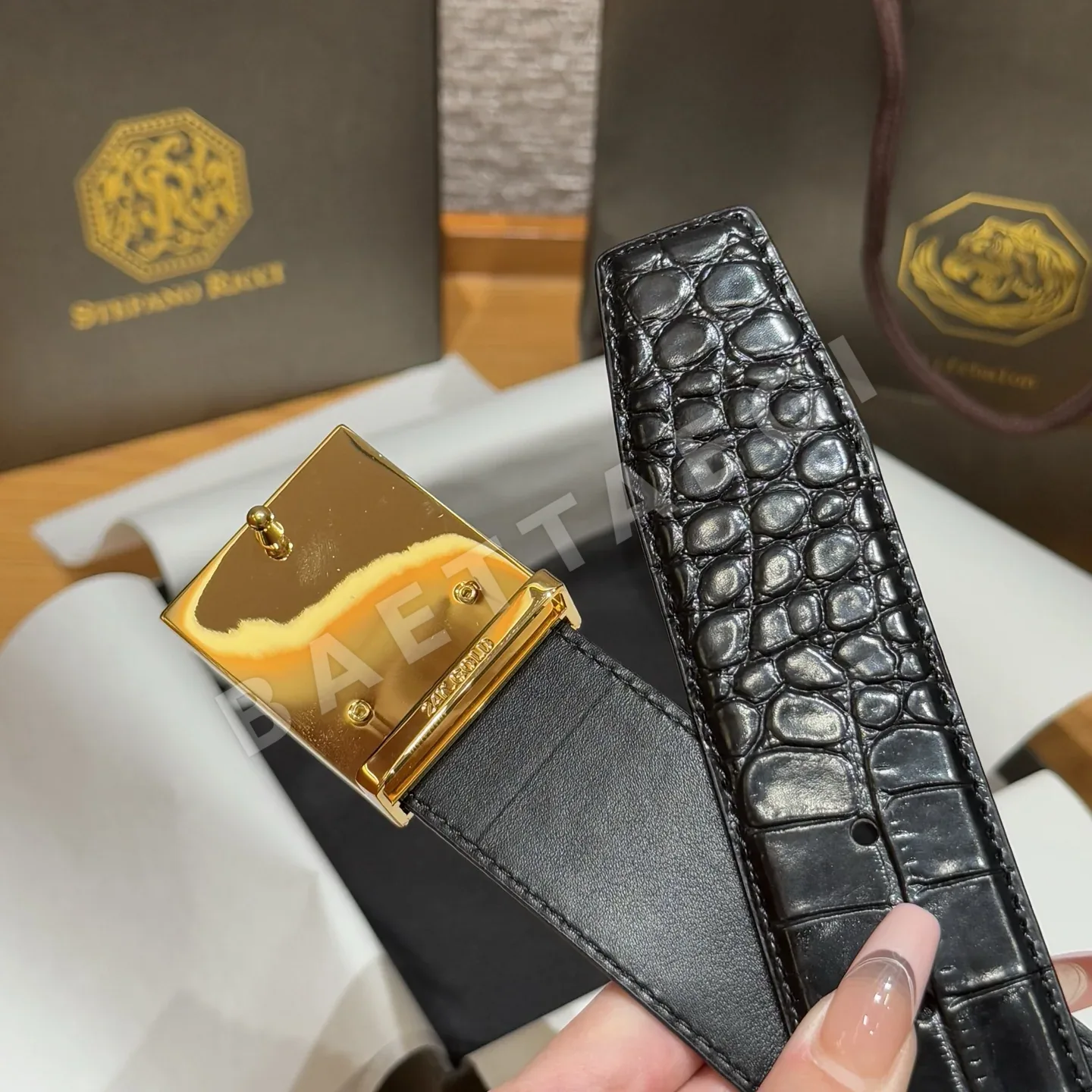 스테파노리치 골드 스테인리스 스틸 버클 소가죽 벨트 상세 이미지 2