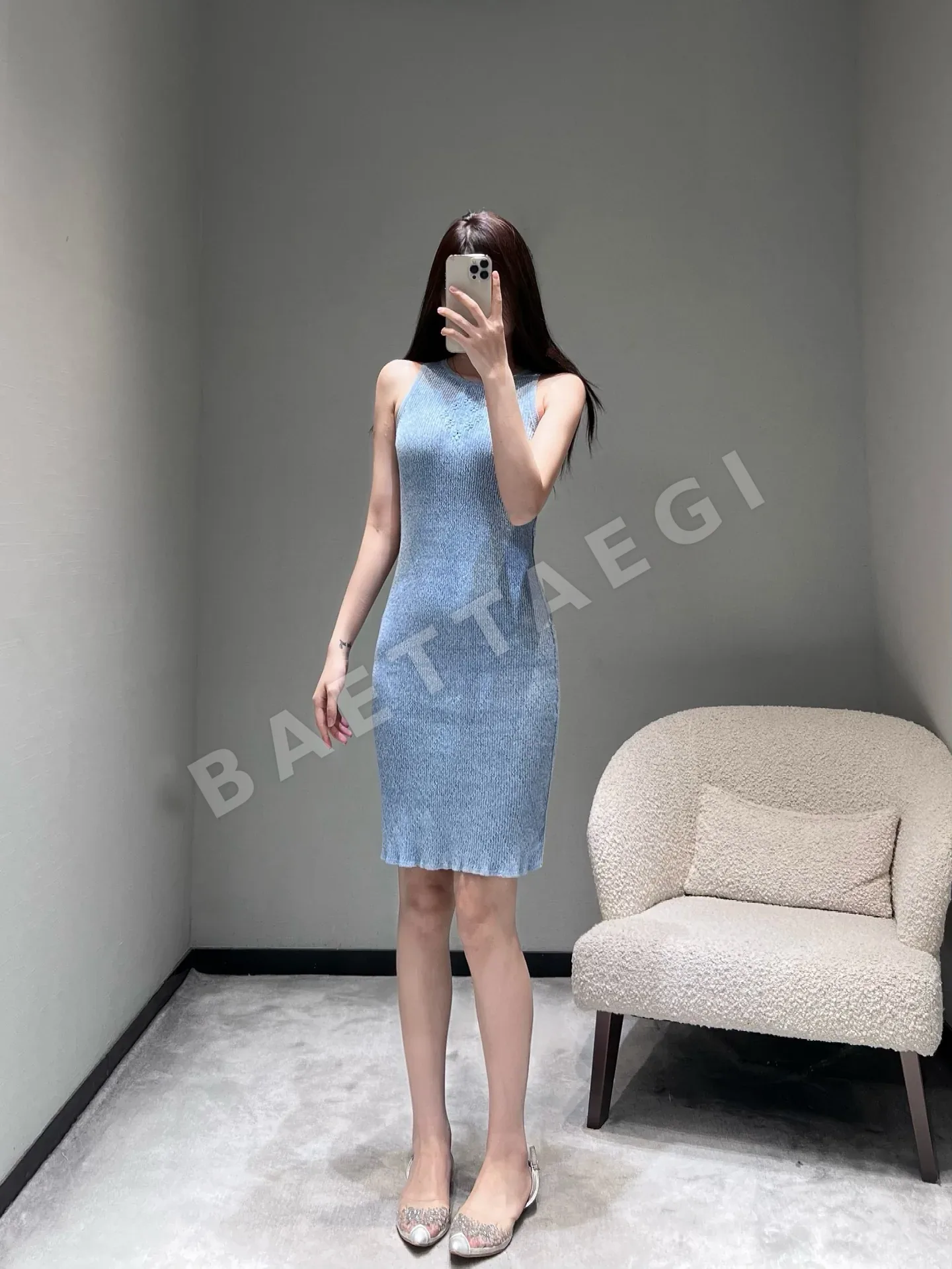 샤넬 데님 블루 슬리브리스 원피스 상세 이미지 7