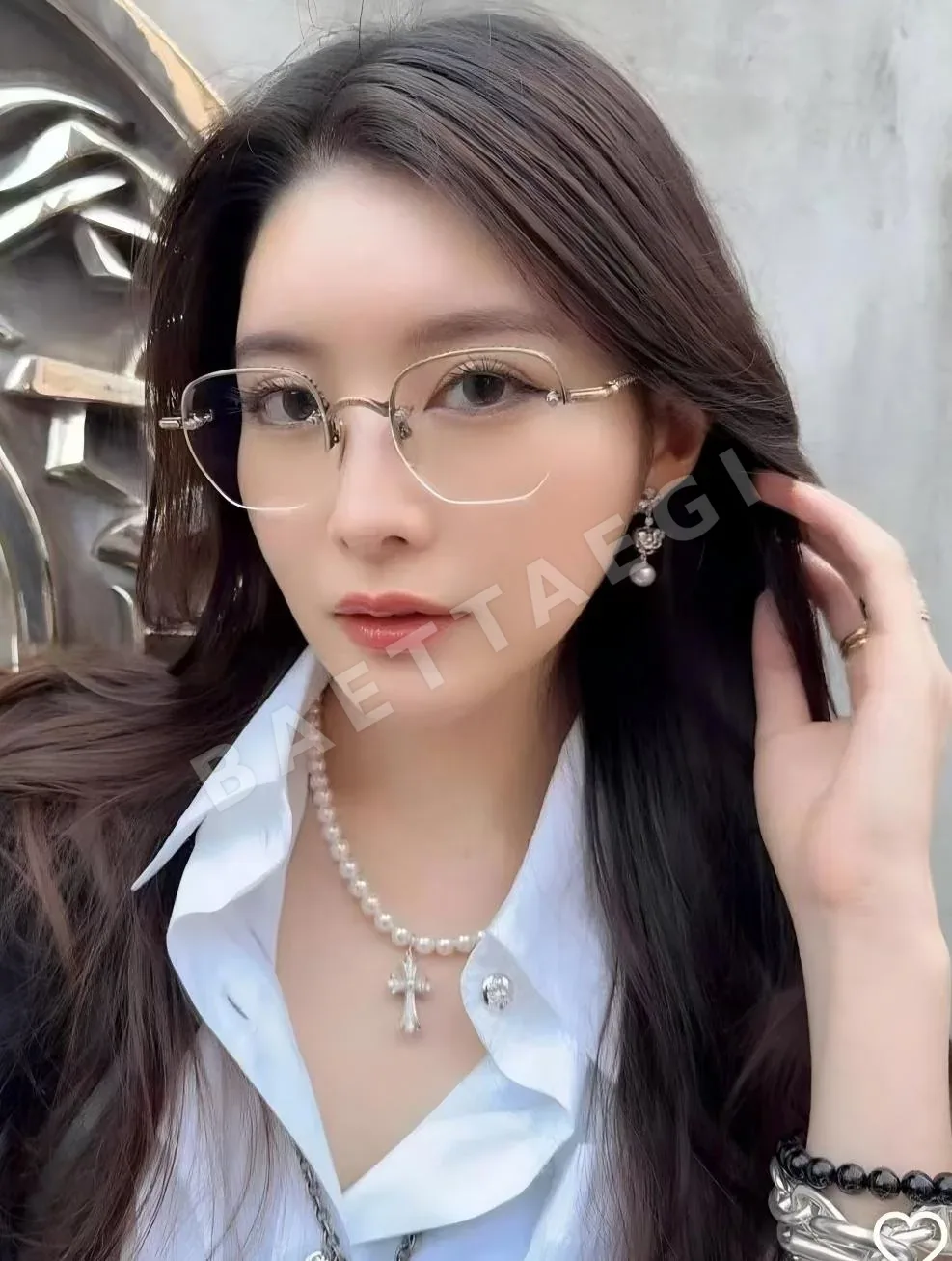 크롬하츠 스털링 실버 장식 팔각형 메탈 선글라스 74027