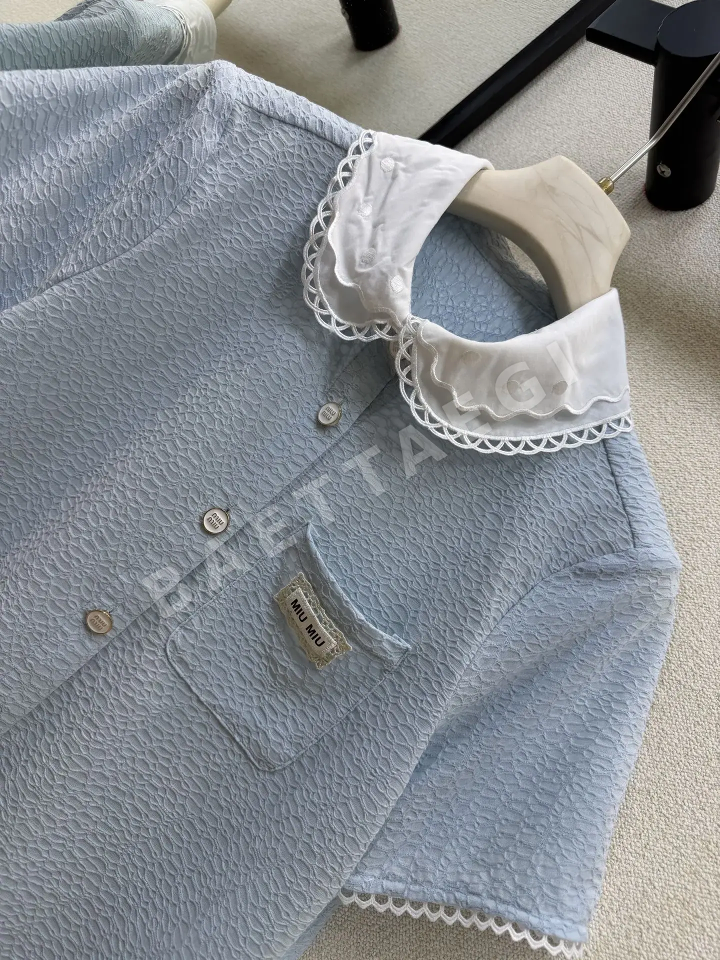 미우미우 레이스 카라 플라워 소매 반팔 셔츠 상세 이미지 4