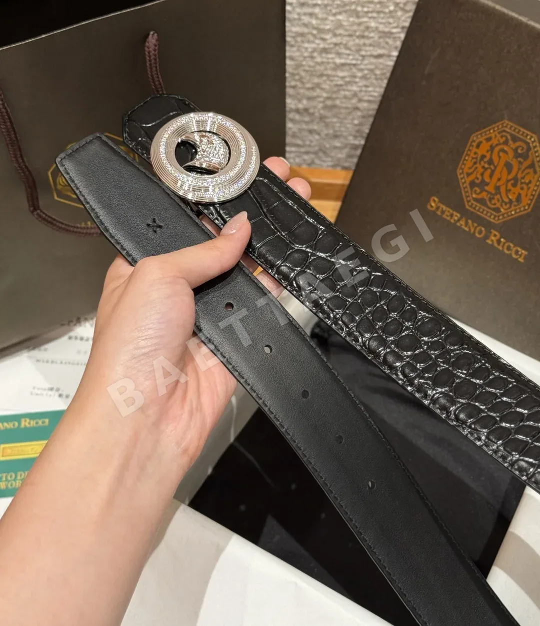 스테파노리치 다이아몬드 장식 가죽 벨트 상세 이미지 3