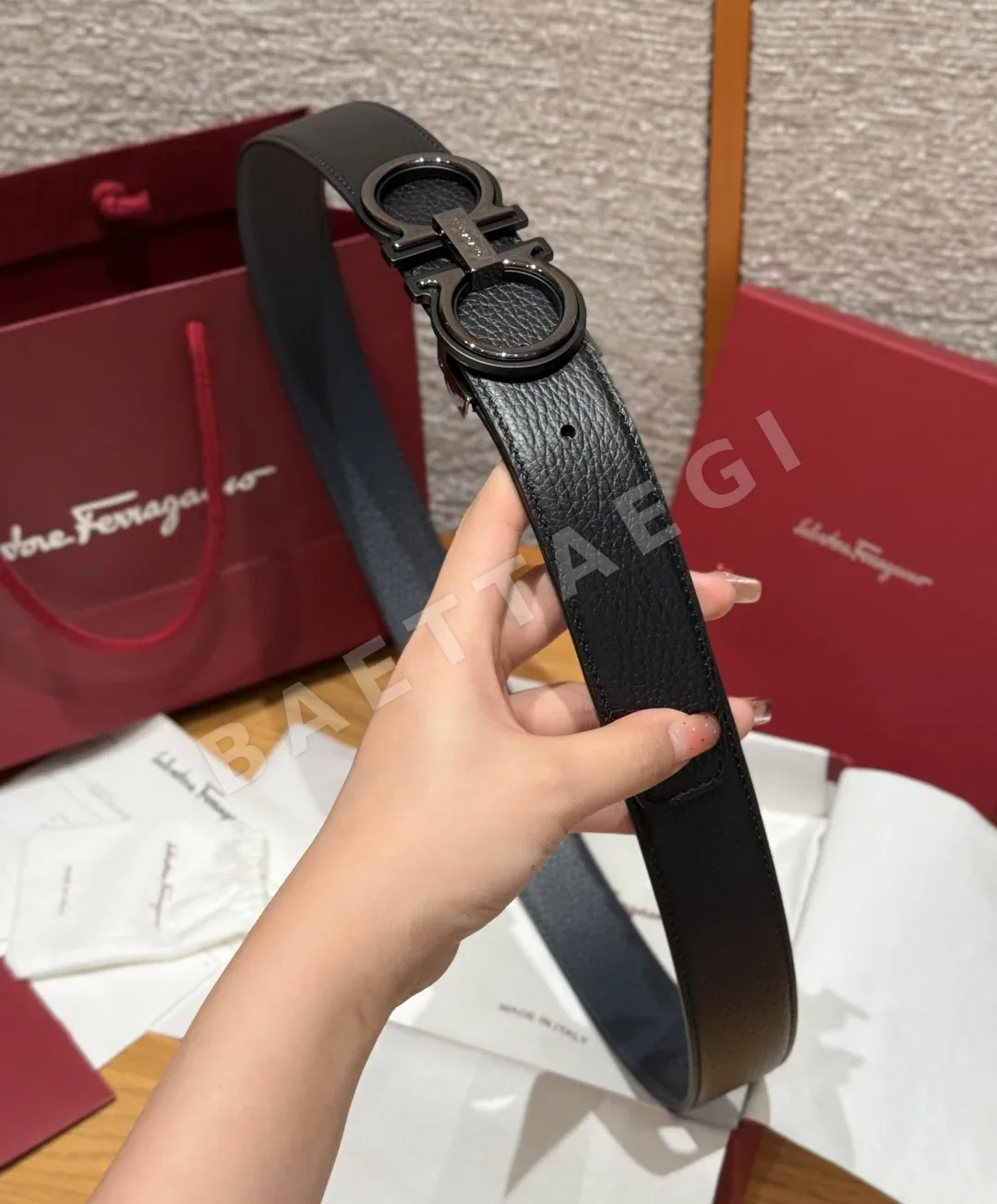 페레가모 간치니 버클 양면 가죽 벨트 상세 이미지 3