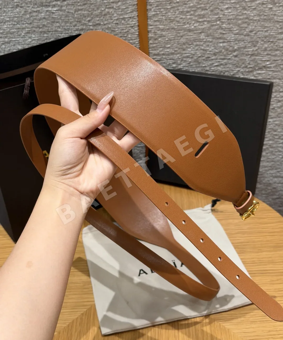 알라이아 더블 레더 와이드 벨트 상세 이미지 9