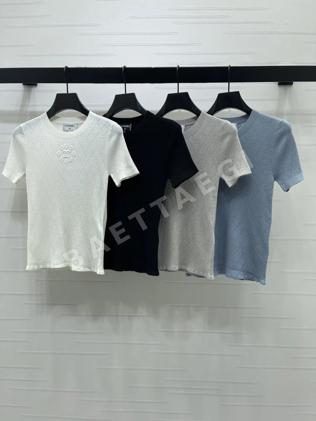 샤넬 다이아몬드 장식 여성 반팔 니트 티셔츠 41634