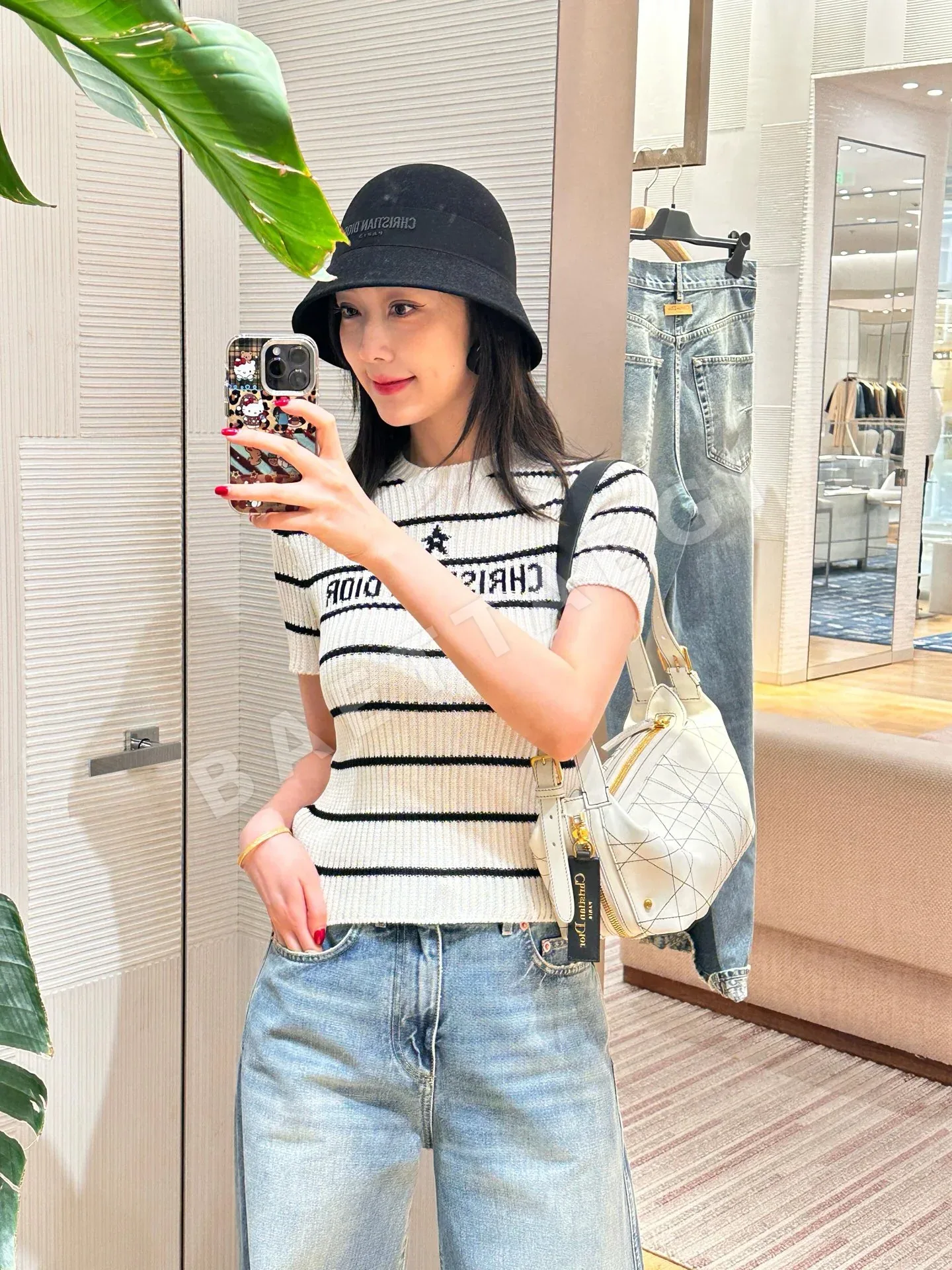 디올 스트라이프 데님 반팔 니트 티셔츠 상세 이미지 3