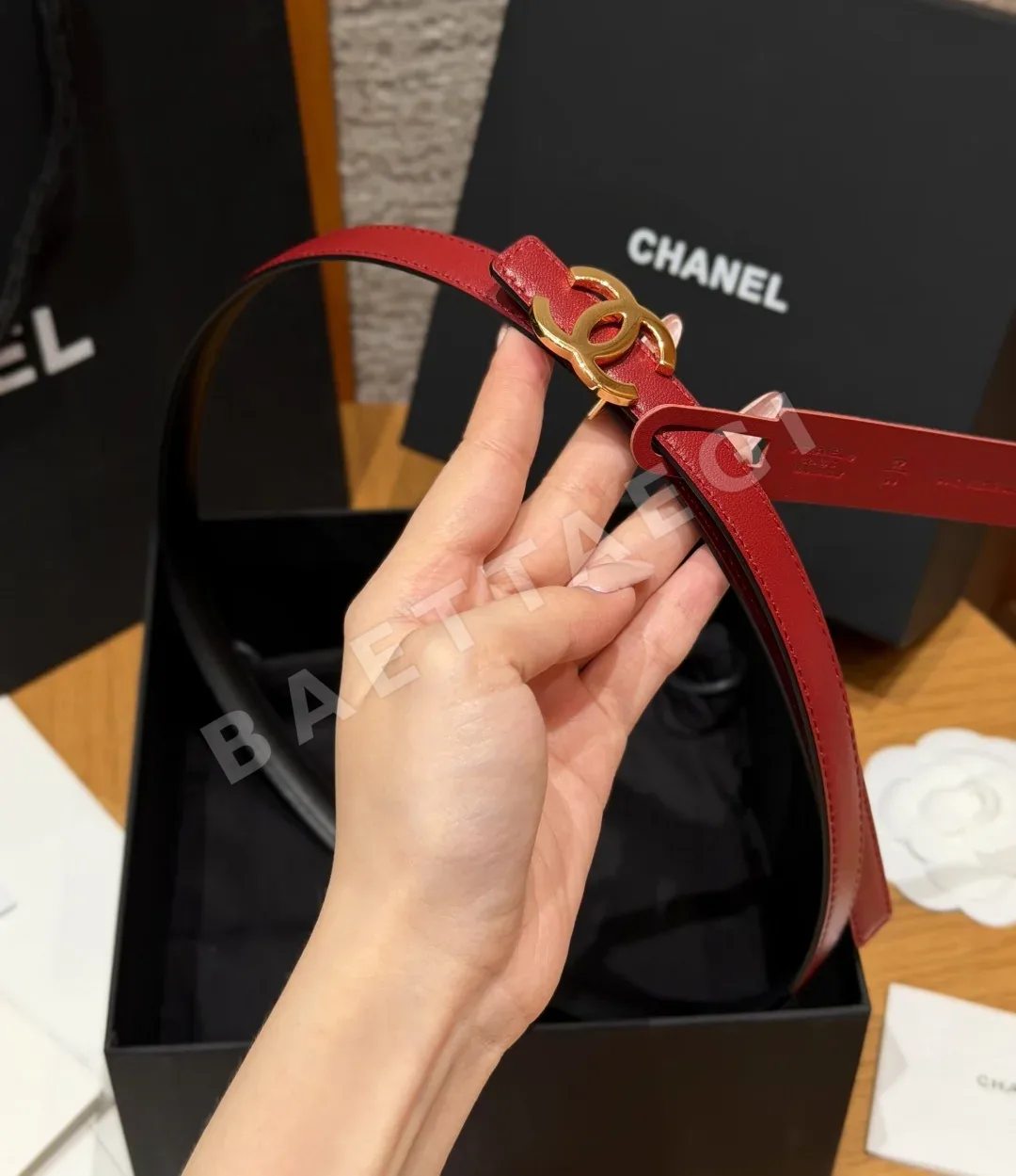 샤넬 더블 C 로고 양면 송아지가죽 벨트 상세 이미지 4
