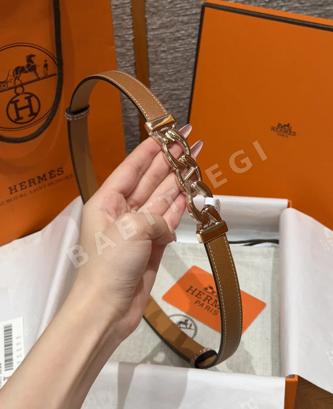 에르메스 H체인 메탈 버클 엡솜 가죽 벨트 상세 이미지 3