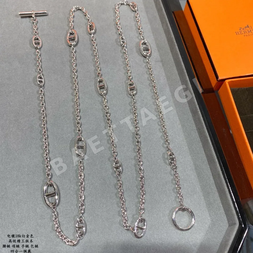 에르메스 피그노즈 18K 화이트 골드 도금 허리 체인 목걸이 상세 이미지 7