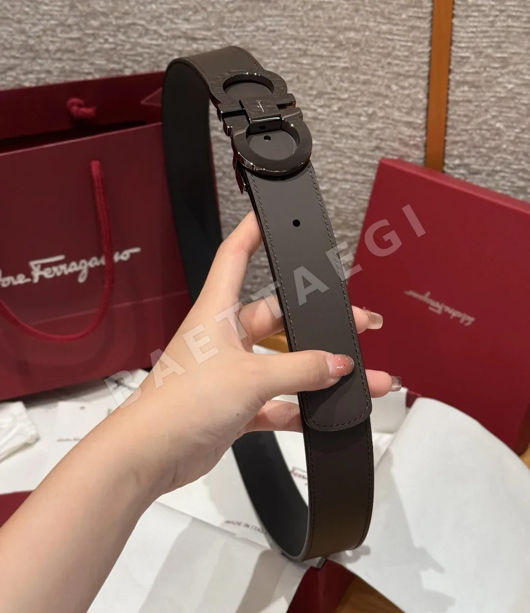 페레가모 간치니 버클 양면 가죽 벨트 상세 이미지 4
