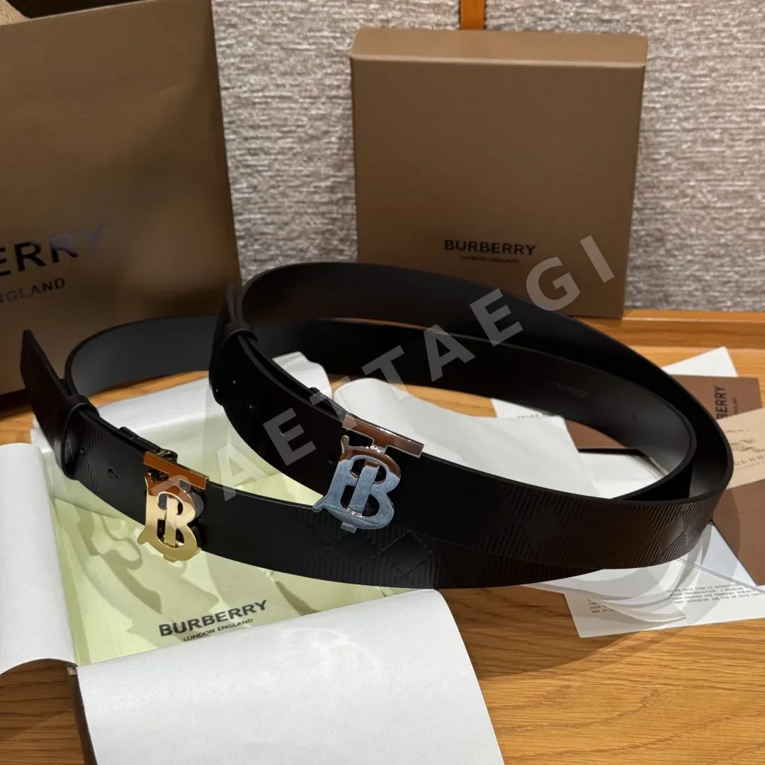 버버리 TB 버클 카프스킨 체크 가죽 벨트 상세 이미지 3