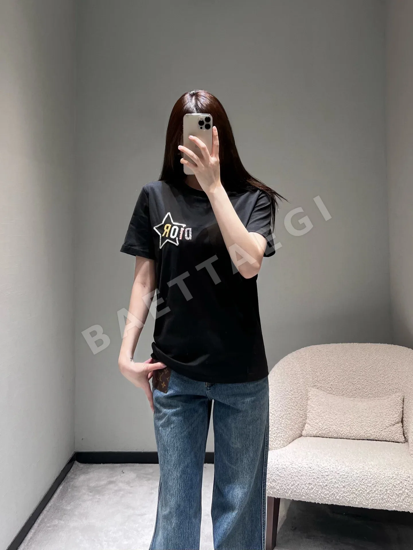 디올 스타 로고 레터 여성 반팔 티셔츠 상세 이미지 7