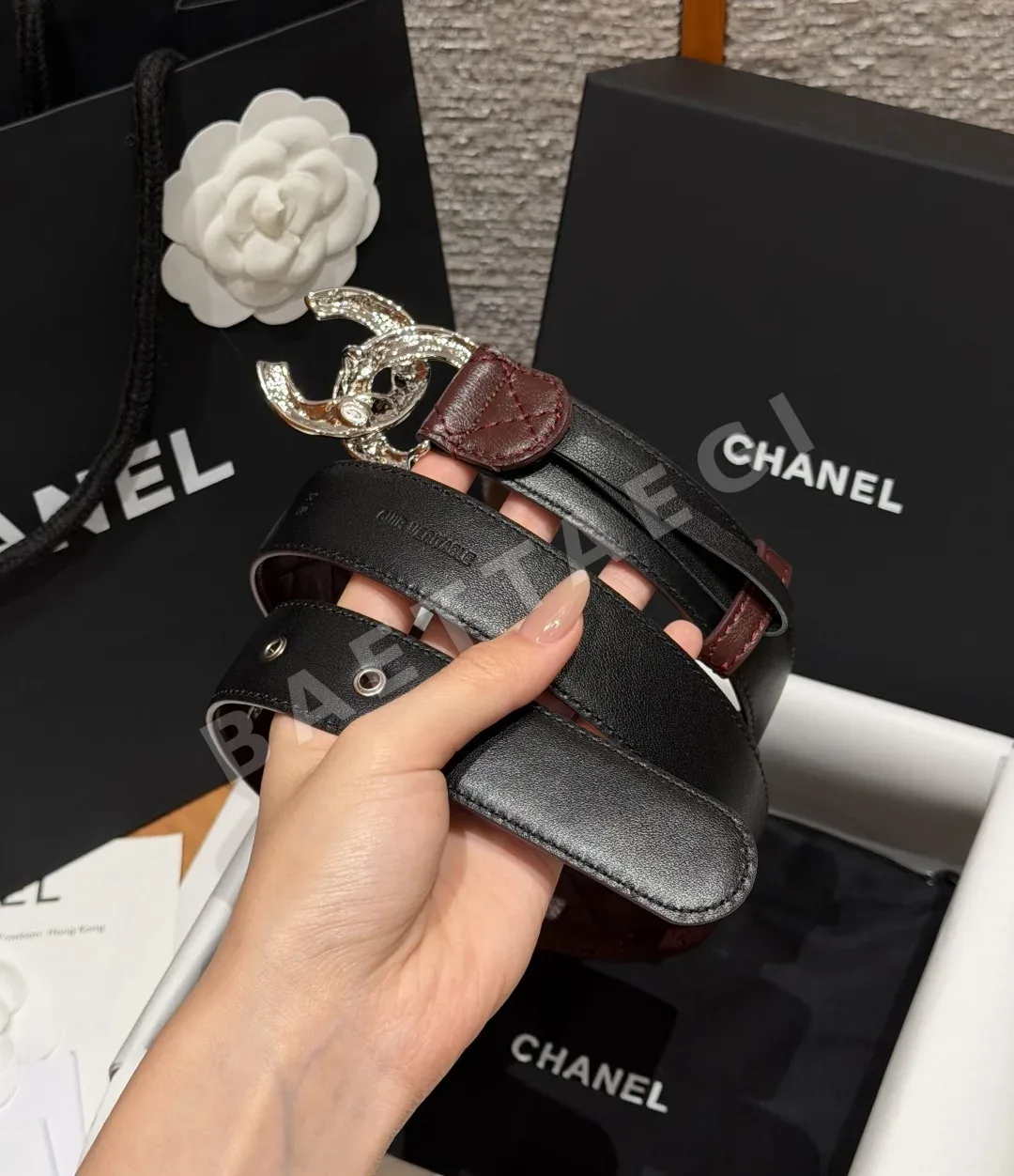 샤넬 키르티드 송아지가죽 더블 C 버클 벨트 상세 이미지 5
