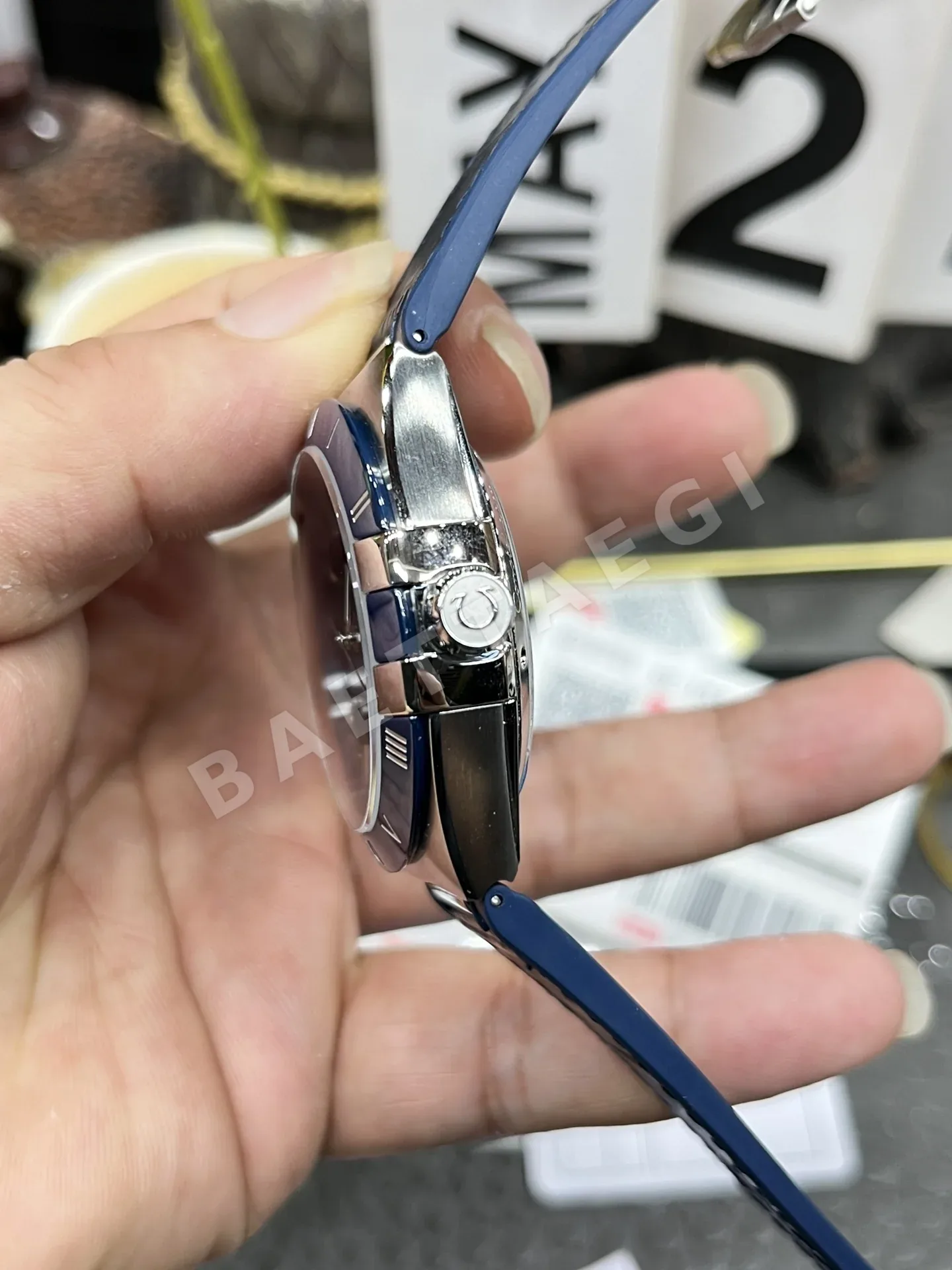 오메가 컨스텔레이션 블루 남성 자동 기계식 러버스트랩 시계 레플리카 44611 Omega 상세 이미지 6