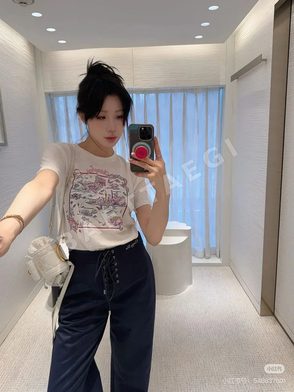 디올 상하이 밴드 석양 프린트 린넨 반팔 티셔츠 상세 이미지 9
