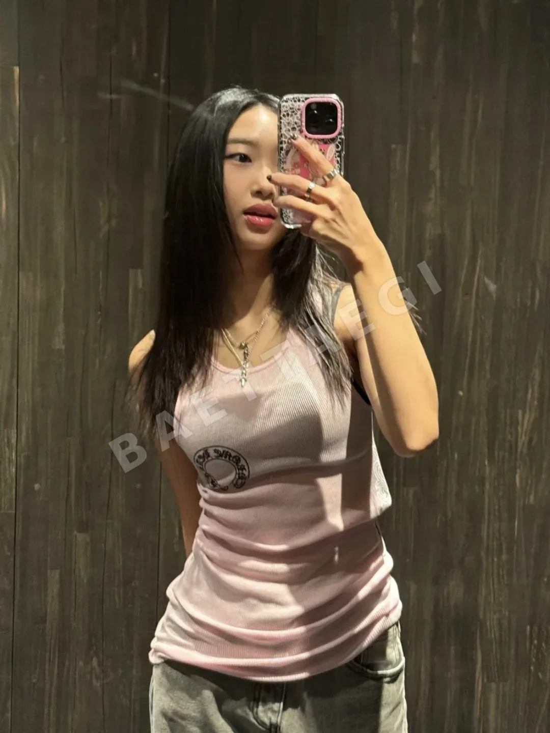 크롬하츠 핑크 프린트 여성용 슬립 캐미솔 나시 상세 이미지 9