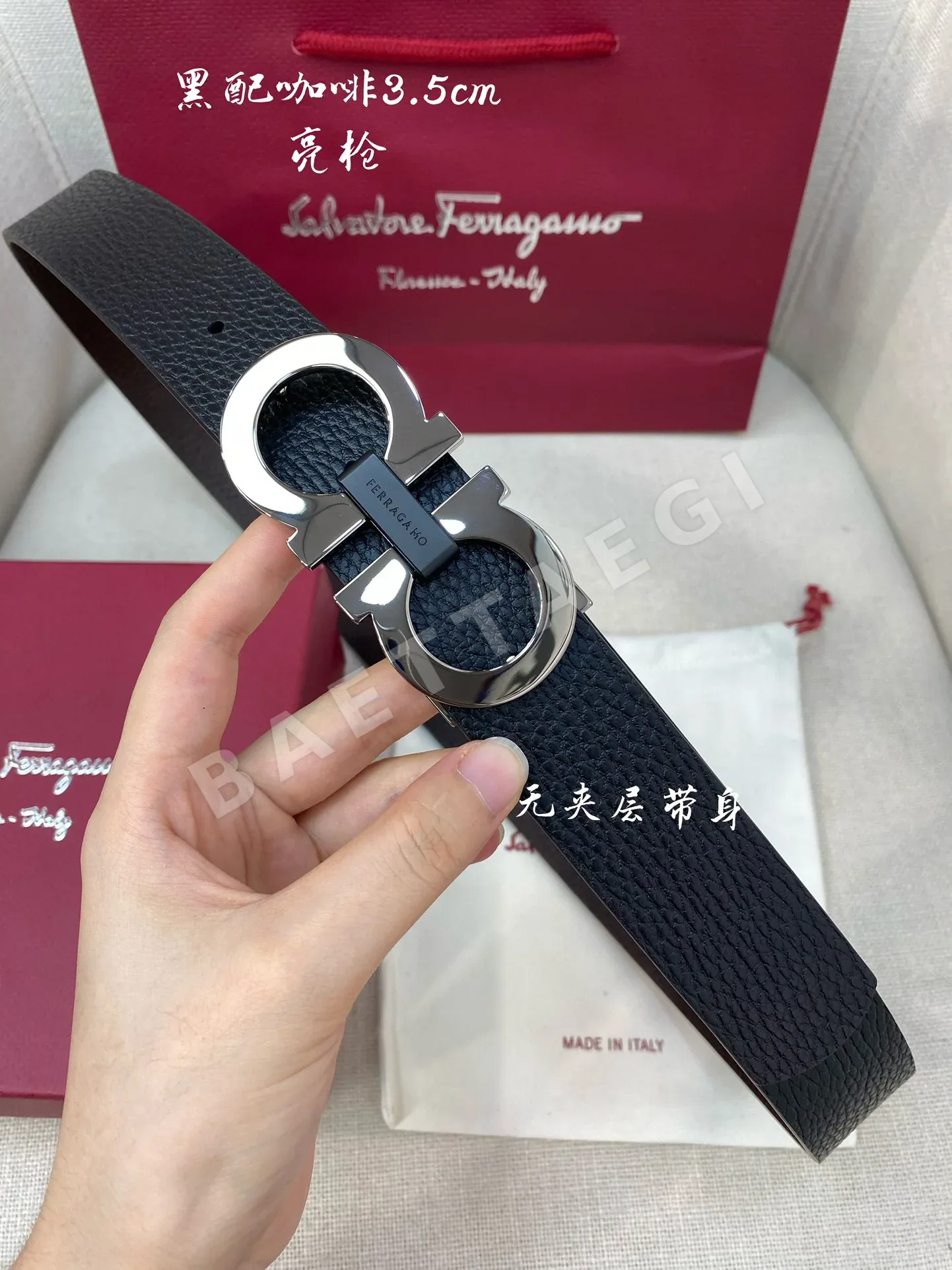 페레가모 천연 가죽 남성 벨트 3.5 CM202500320 상세 이미지 6