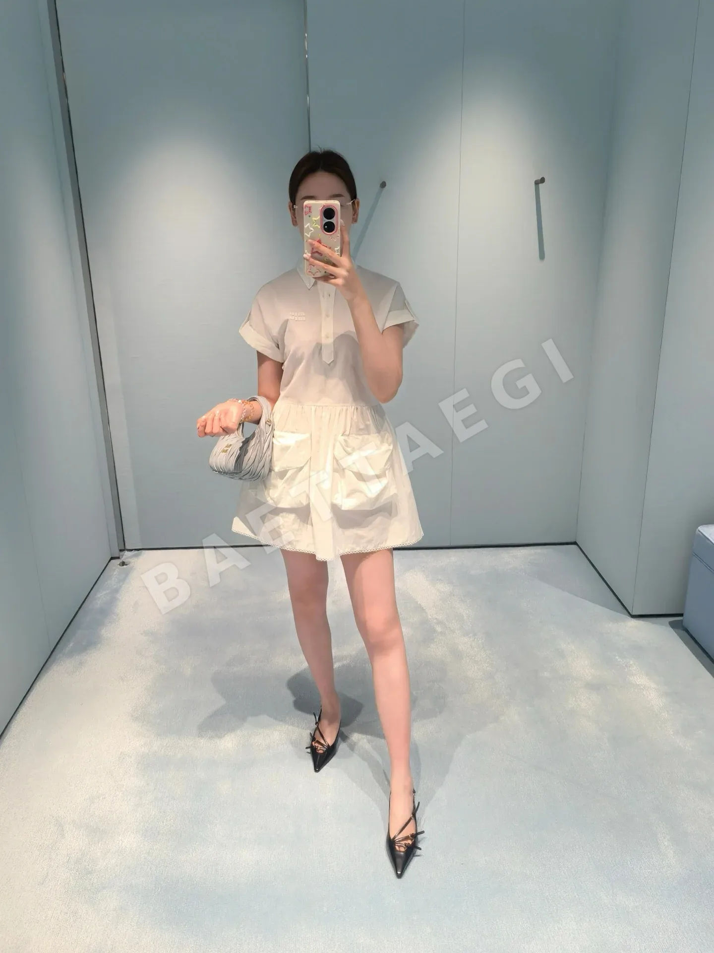 미우미우 로고 코튼 린넨 민소매 원피스 상세 이미지 7