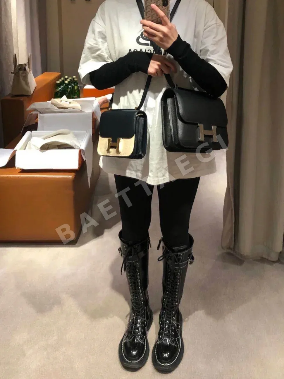 에르메스 미디엄 블랙 실버 가방 198031