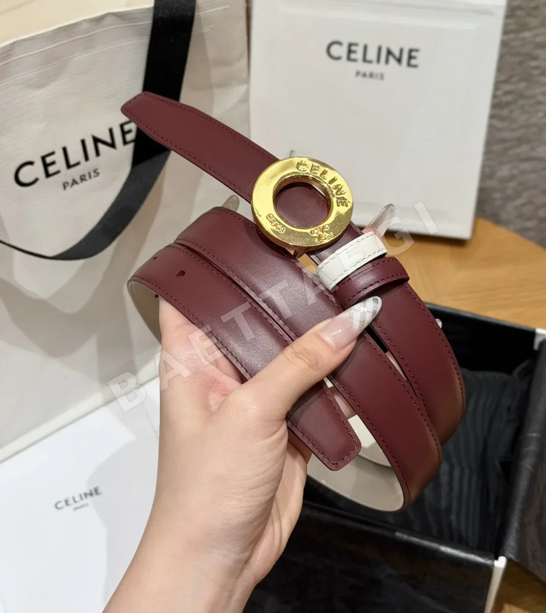 셀린느 DISC 골드 양면 가죽 벨트 25MM 상세 이미지 2