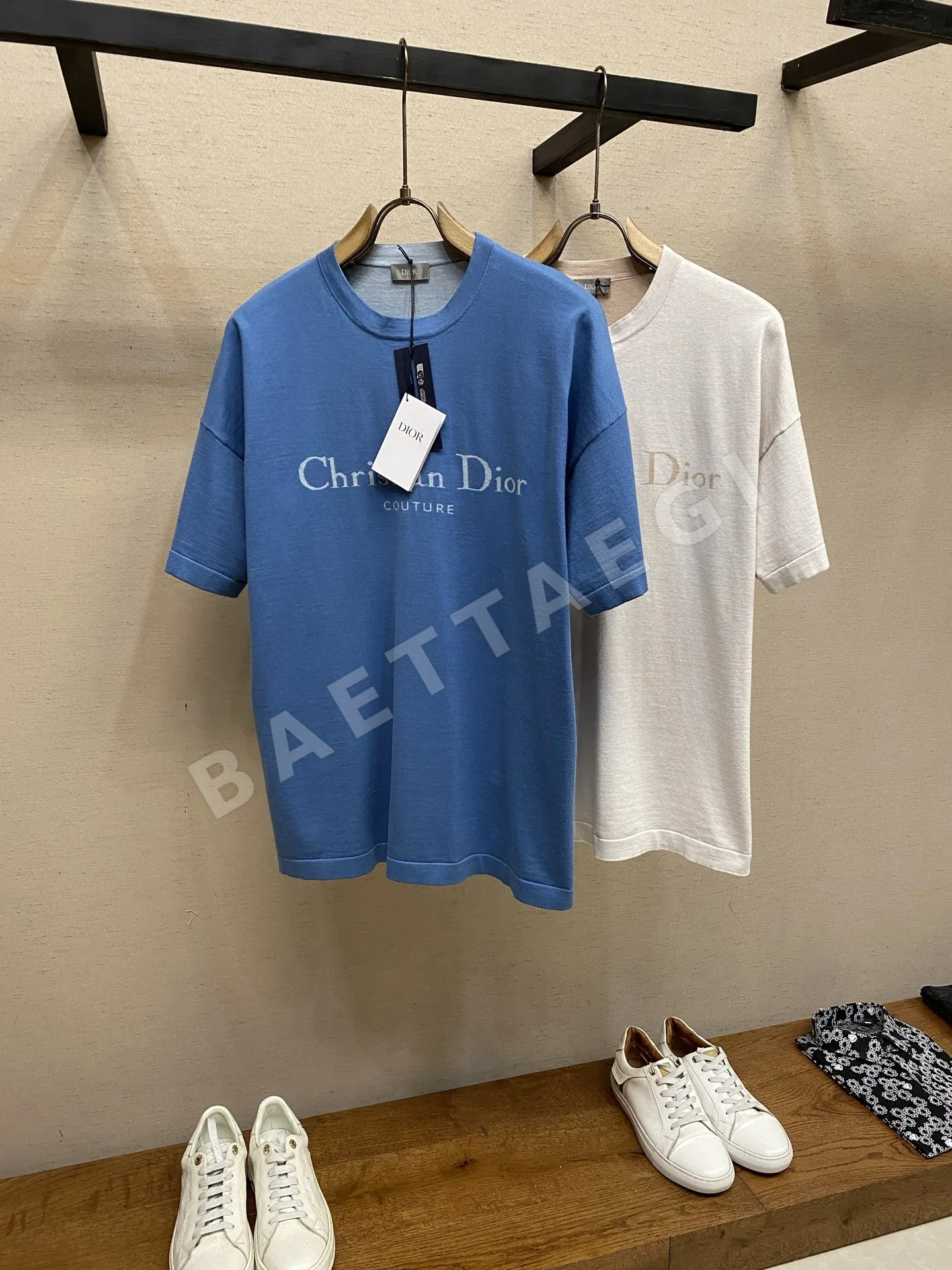 디올 블루 코튼 레터 로고 반팔 티셔츠 상세 이미지 3
