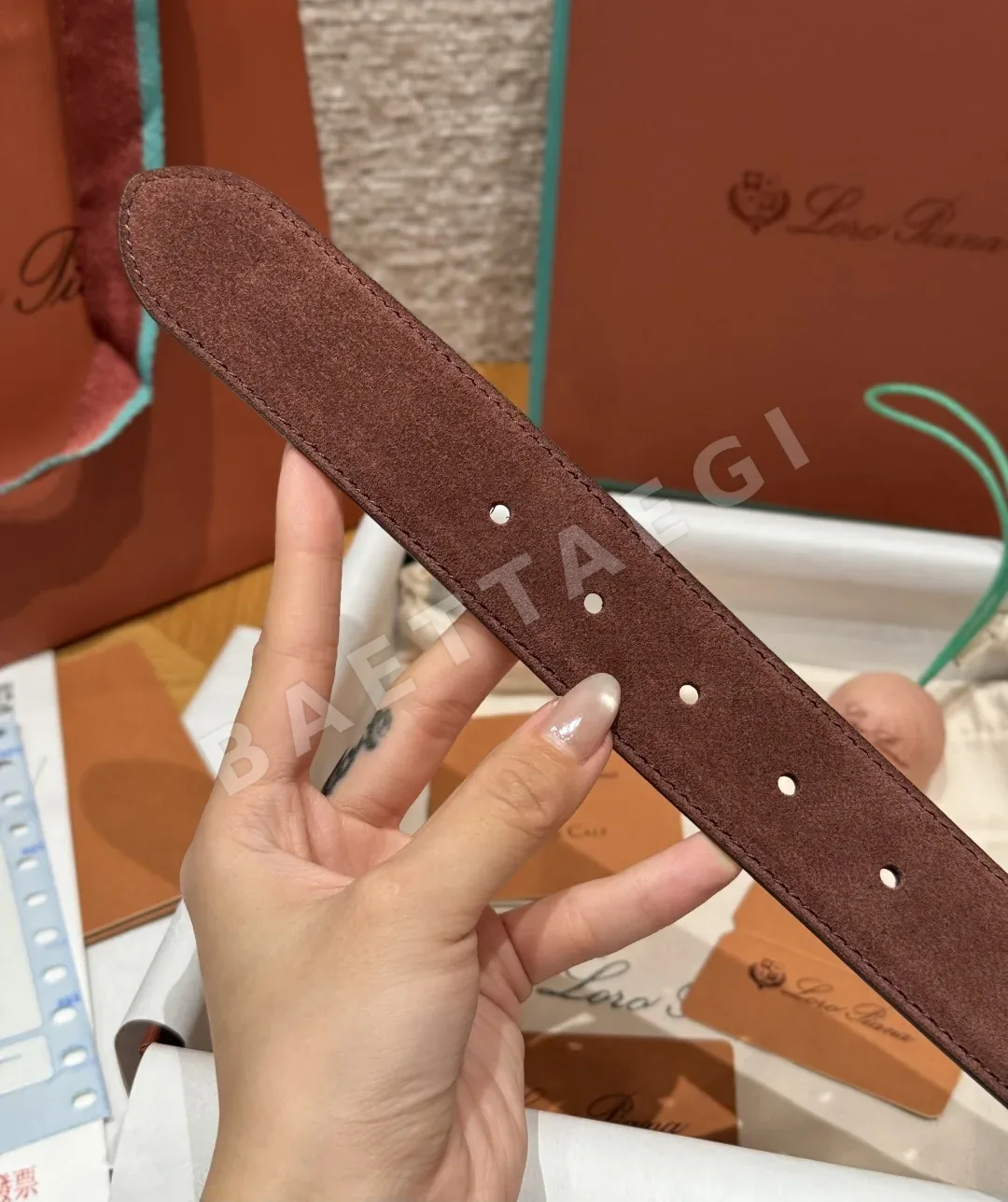 로로피아나 팔라듐 버클 스플릿 카우 스웨이드 벨트 상세 이미지 7