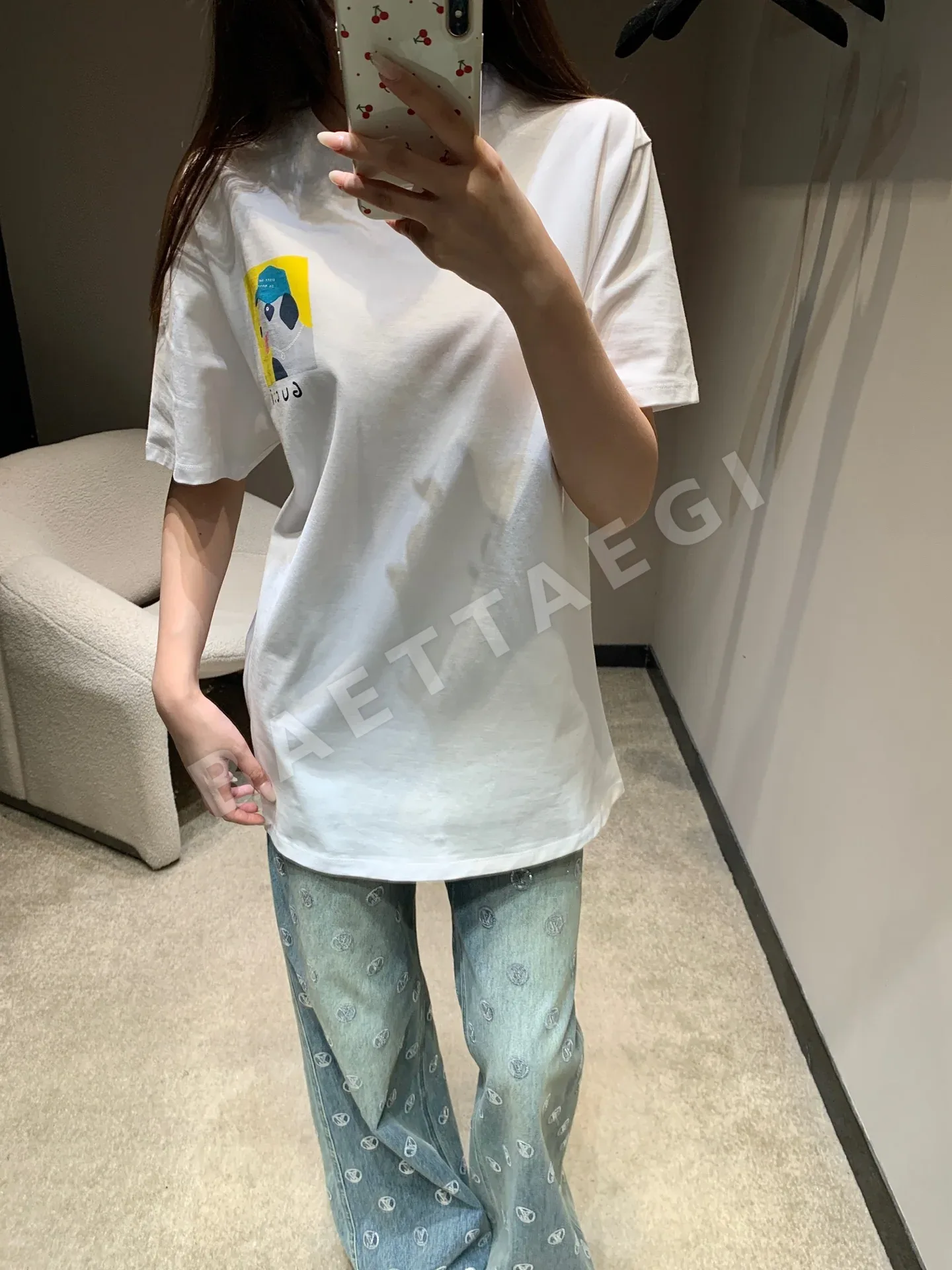 구찌 강아지 프린트 코튼 반팔 티셔츠 상세 이미지 2