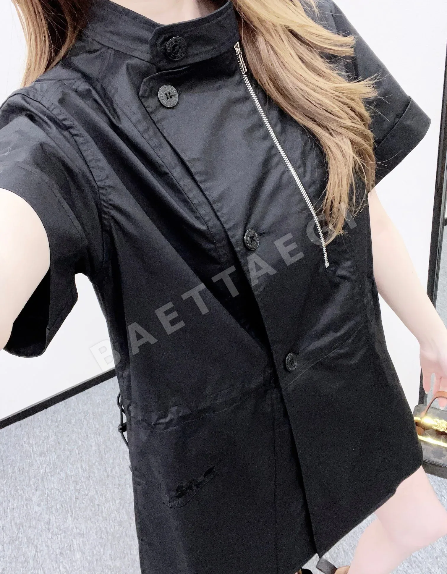 에르메스 스탠드 카라 반소매 코튼 원피스 137029