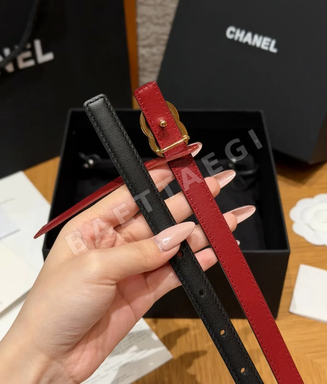 샤넬 더블 C 로고 양면 송아지가죽 벨트 상세 이미지 8