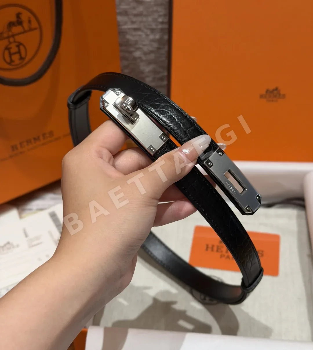 에르메스 켈리 버클 18mm 크로커다일 가죽 벨트 상세 이미지 3
