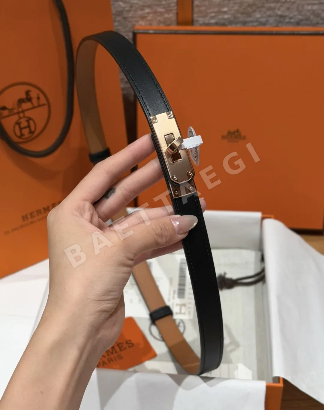 에르메스 켈리 팔라듐 버클 헌터 가죽 벨트 상세 이미지 5