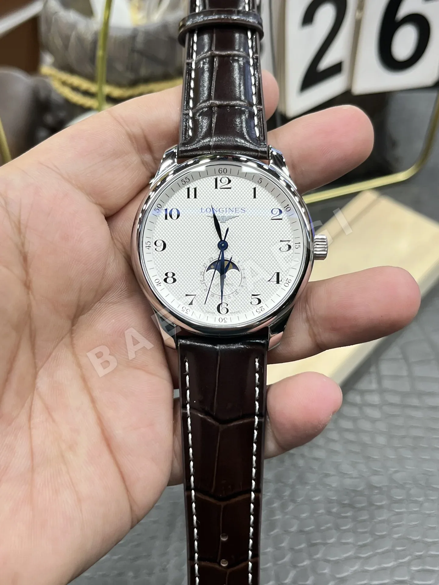 론진 마스터 컬렉션 문페이즈 자동 시계 44505