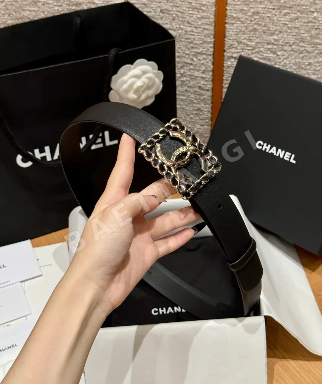 샤넬 클래식 더블 C 골드 버클 소가죽 벨트 상세 이미지 3