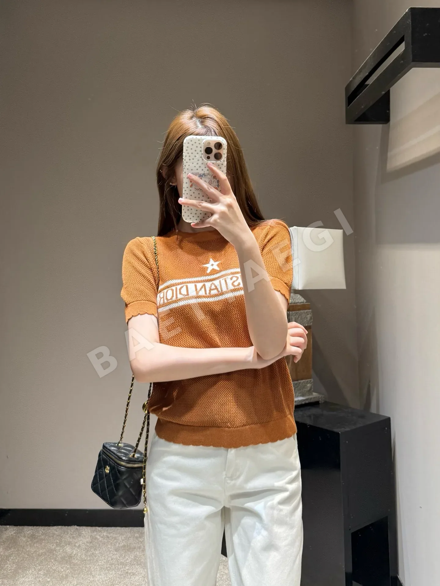 디올 메시 니트 레이스 트리밍 반팔 탑 92672