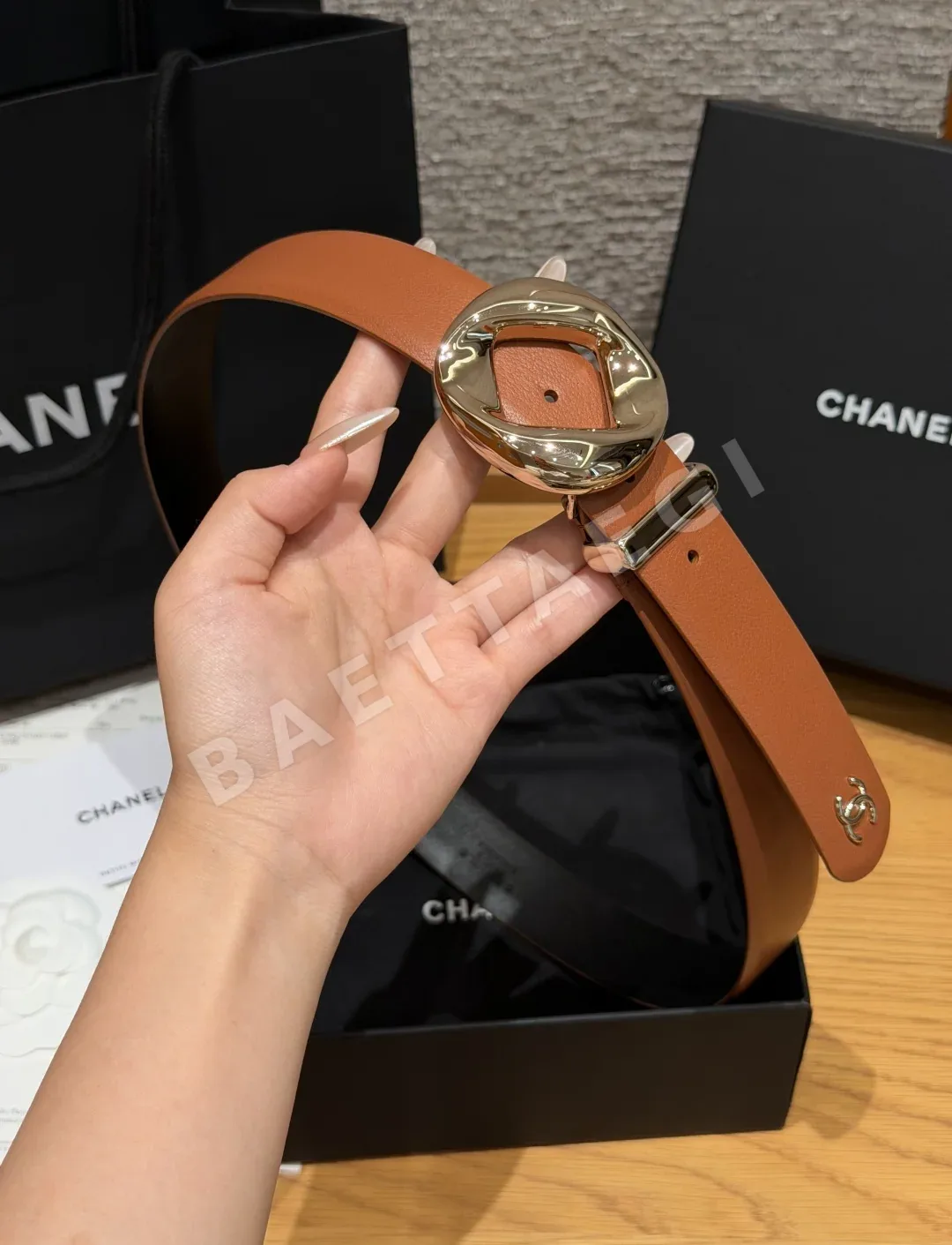 샤넬 가죽 더블 C 로고 벨트 상세 이미지 3