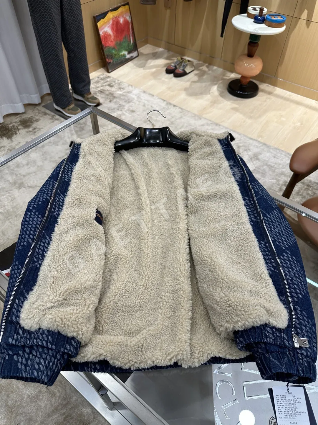 루이비통 퀼팅 자카드 데님 램울 카라 자켓 상세 이미지 4