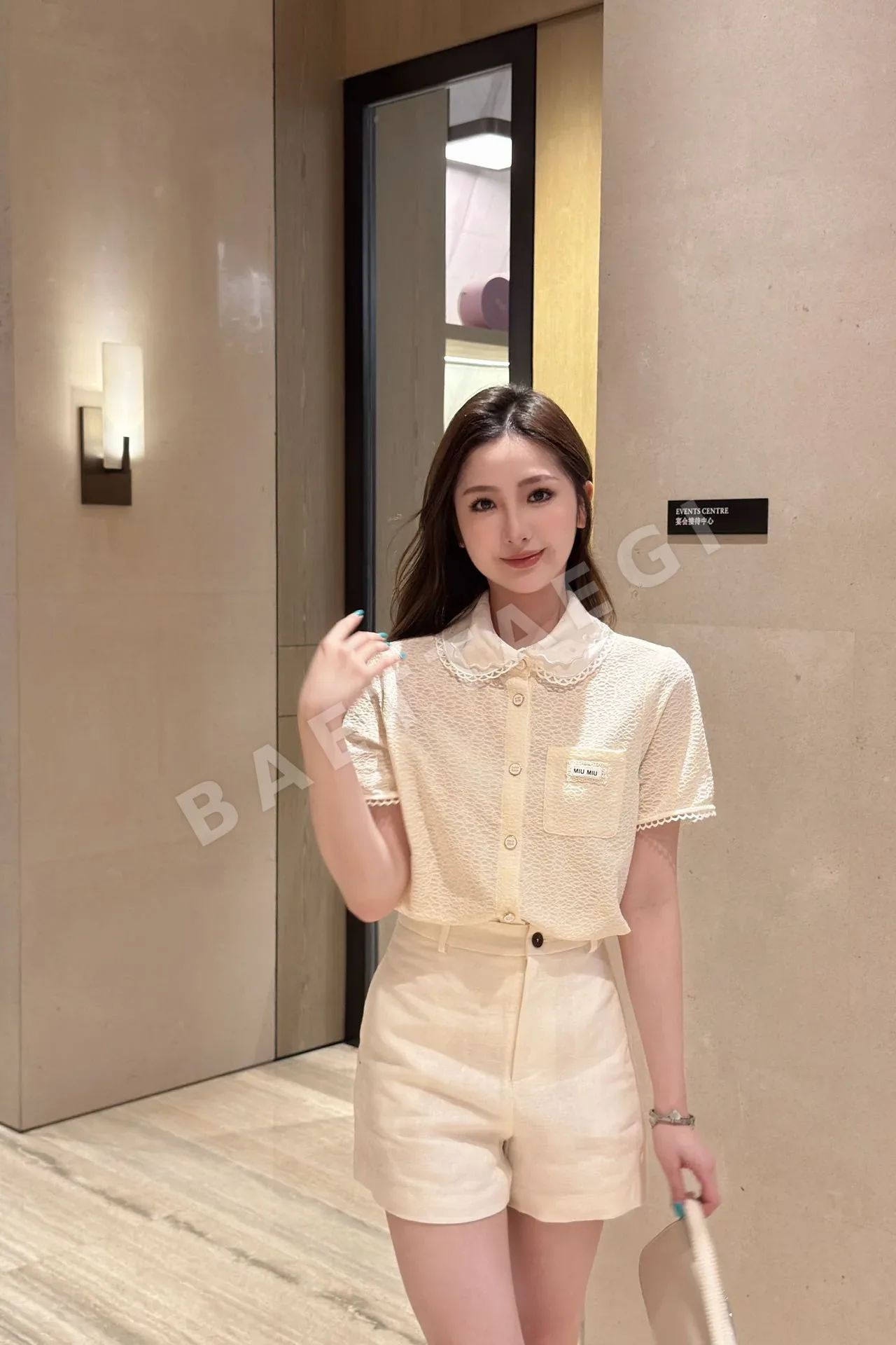 미우미우 레이스 카라 여성 반팔 셔츠 상세 이미지 3