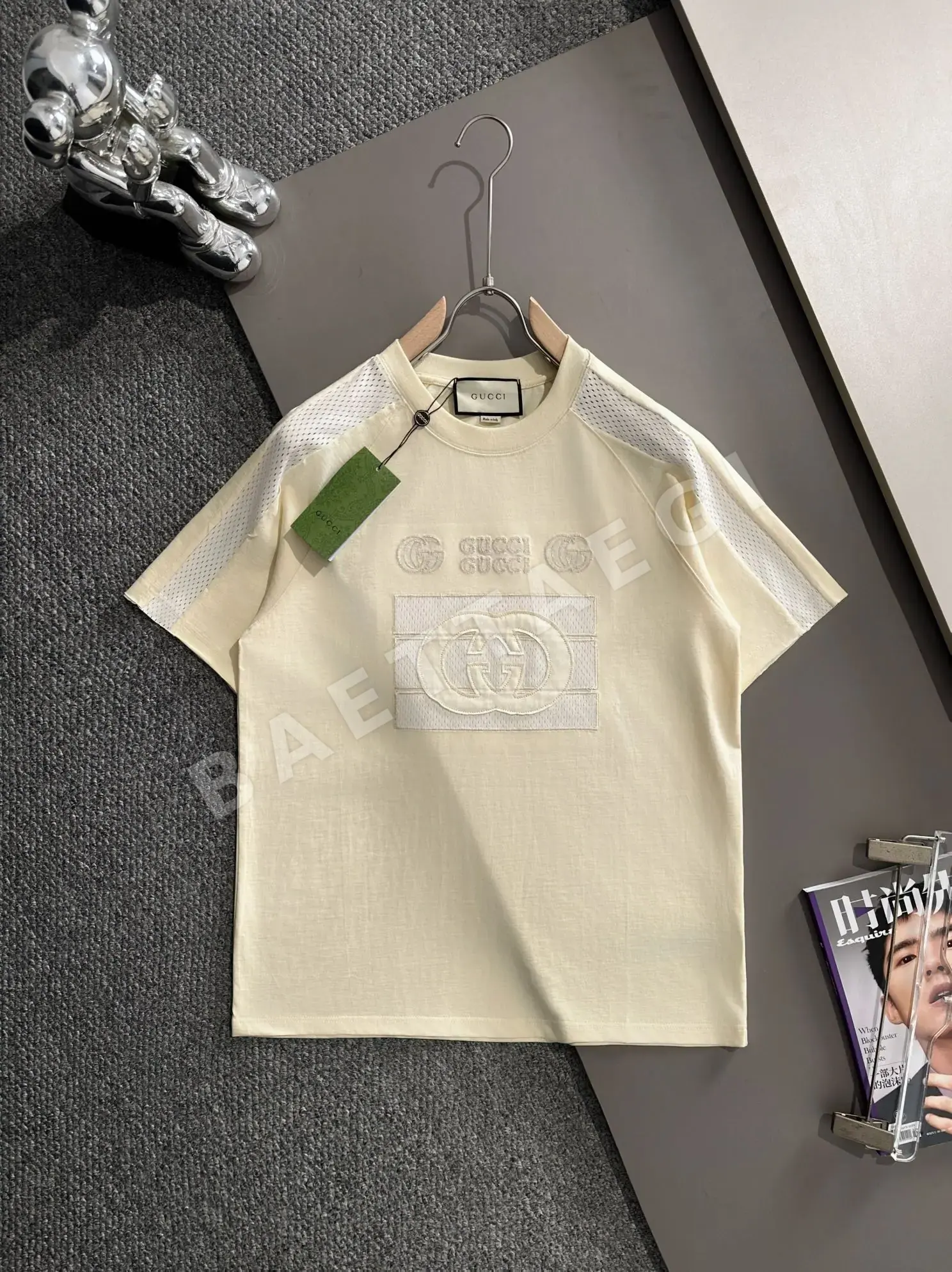 구찌 더블 G 자수 패치워크 남성 반팔 티셔츠 47607