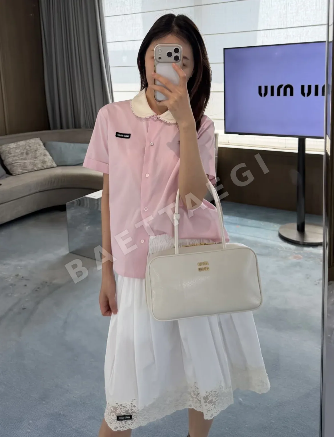 미우미우 레이스 피터팬 카라 반팔 셔츠 상세 이미지 5