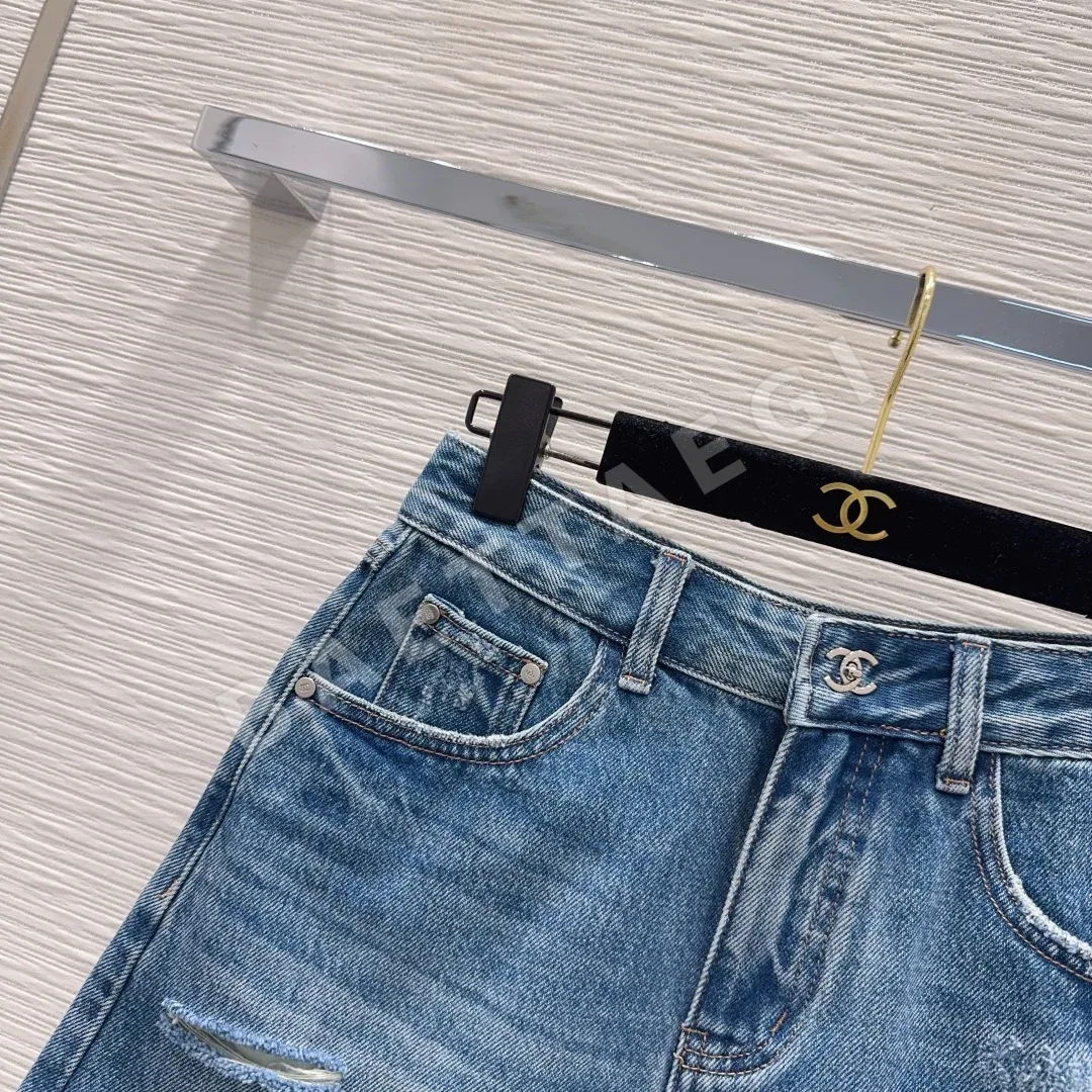 샤넬 여성 데님 3D 테일러드 반바지 상세 이미지 3