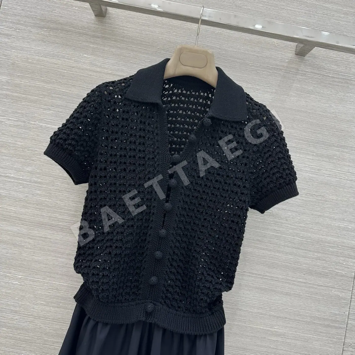 폴로 패치워크 오픈워크 니트 원피스 상세 이미지 3