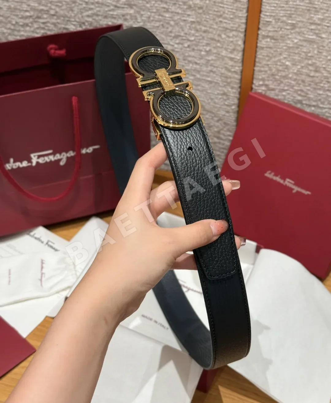 페레가모 간치니 버클 양면 가죽 벨트 상세 이미지 3