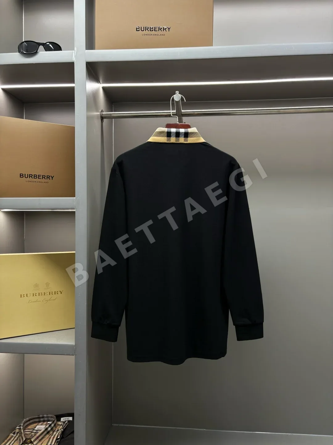 버버리 체크 카라 피케 코튼 긴팔 폴로셔츠 상세 이미지 7
