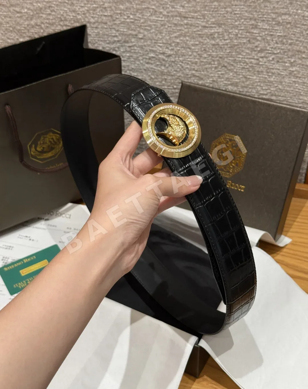 스테파노리치 다이아몬드 장식 악어가죽 벨트 상세 이미지 3