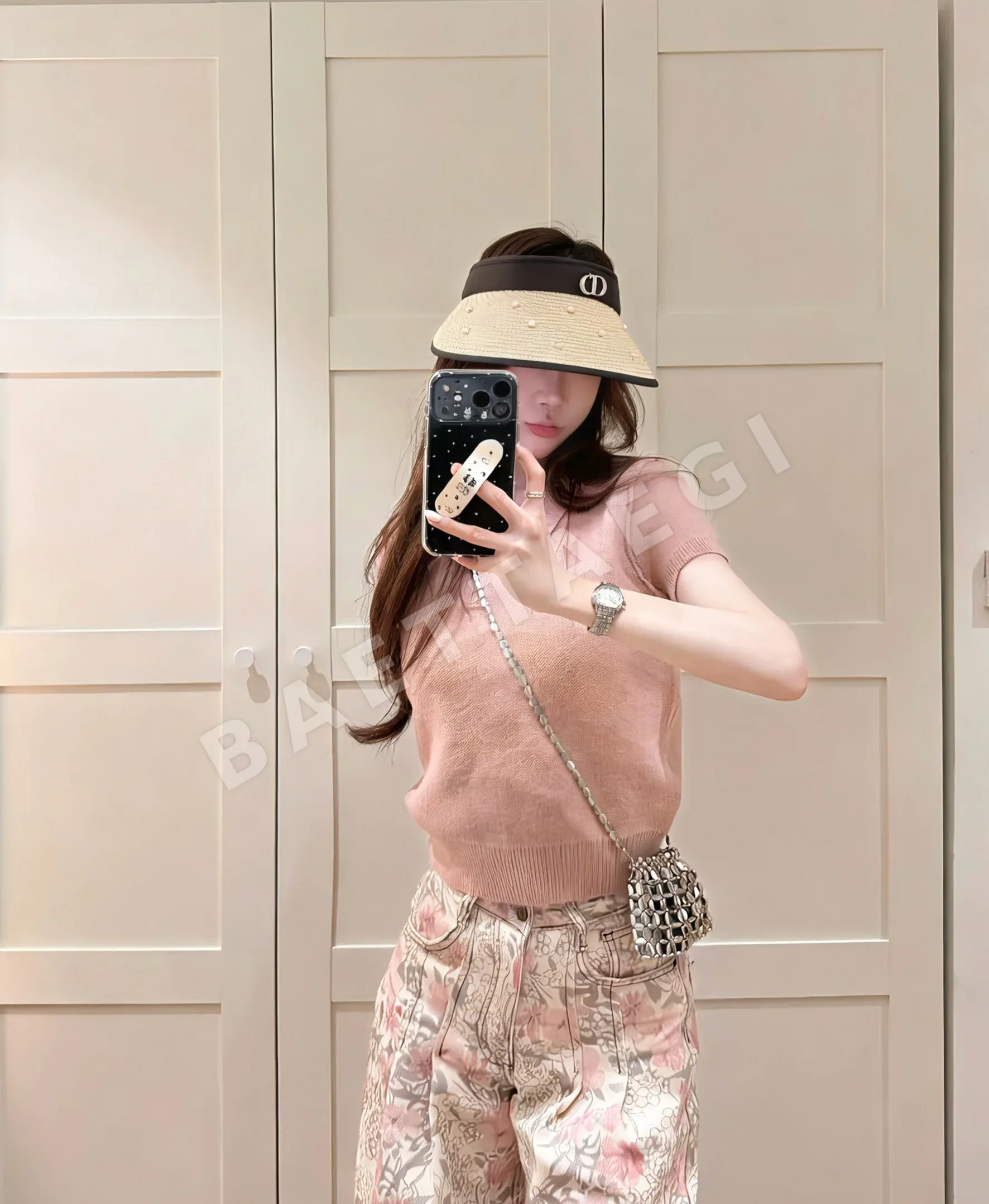 디올 진주 장식 선햇 모자 상세 이미지 2