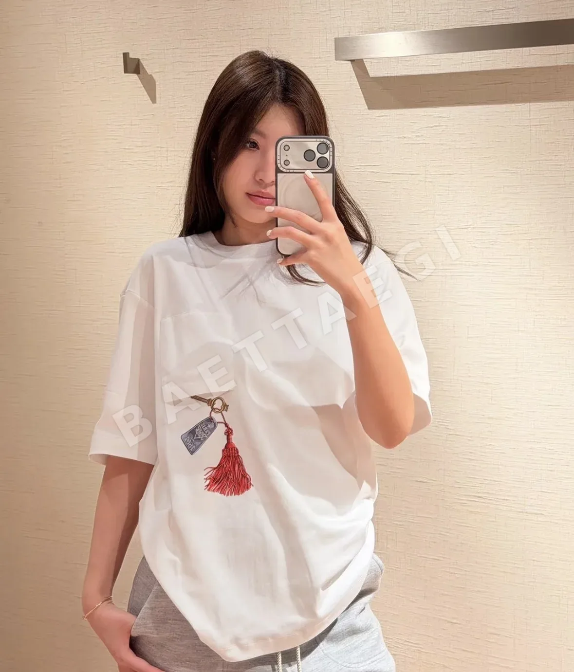 루이비통 프린트 데님 코튼 반팔 티셔츠