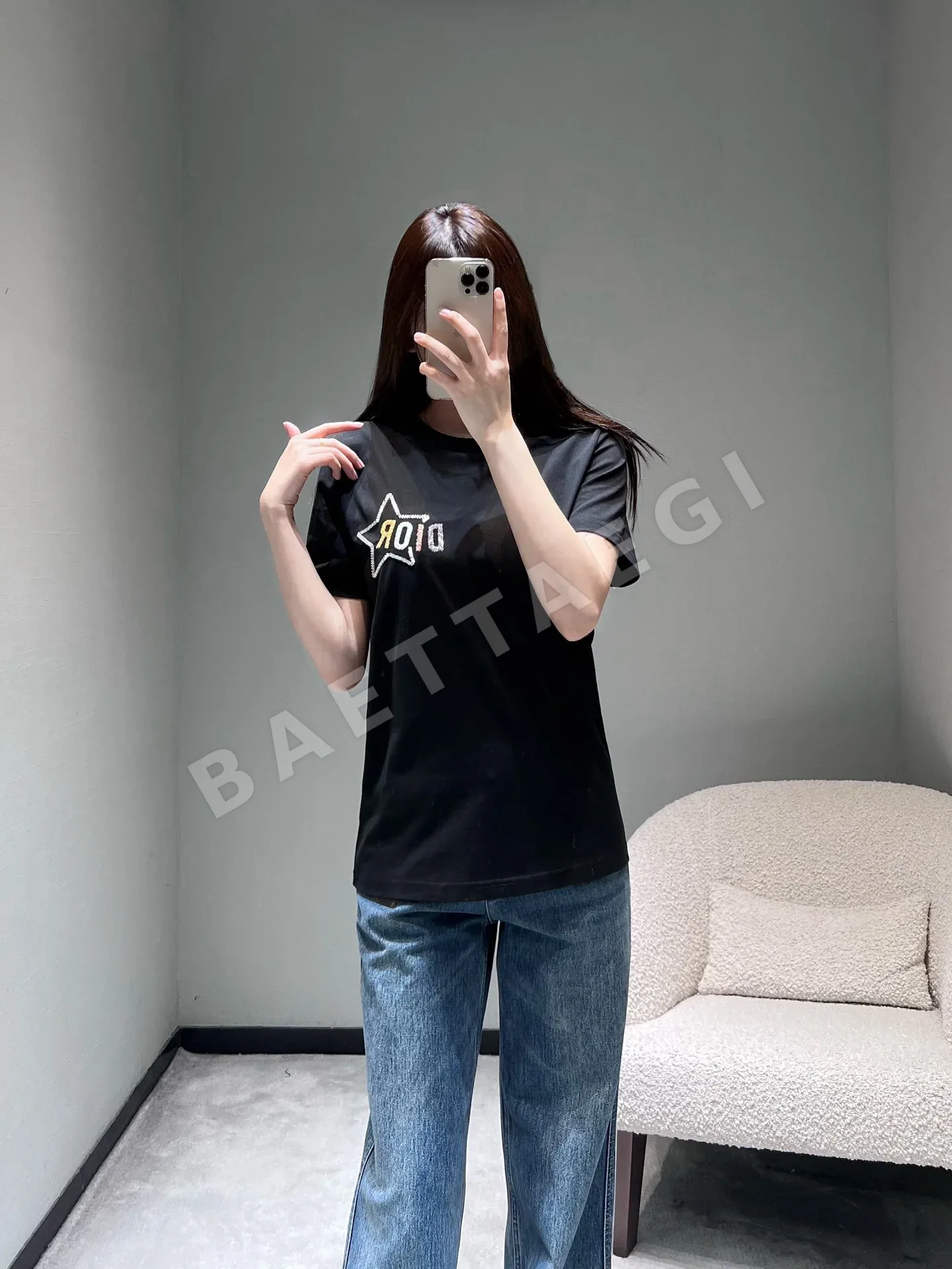 디올 스타 로고 레터 여성 반팔 티셔츠 상세 이미지 9