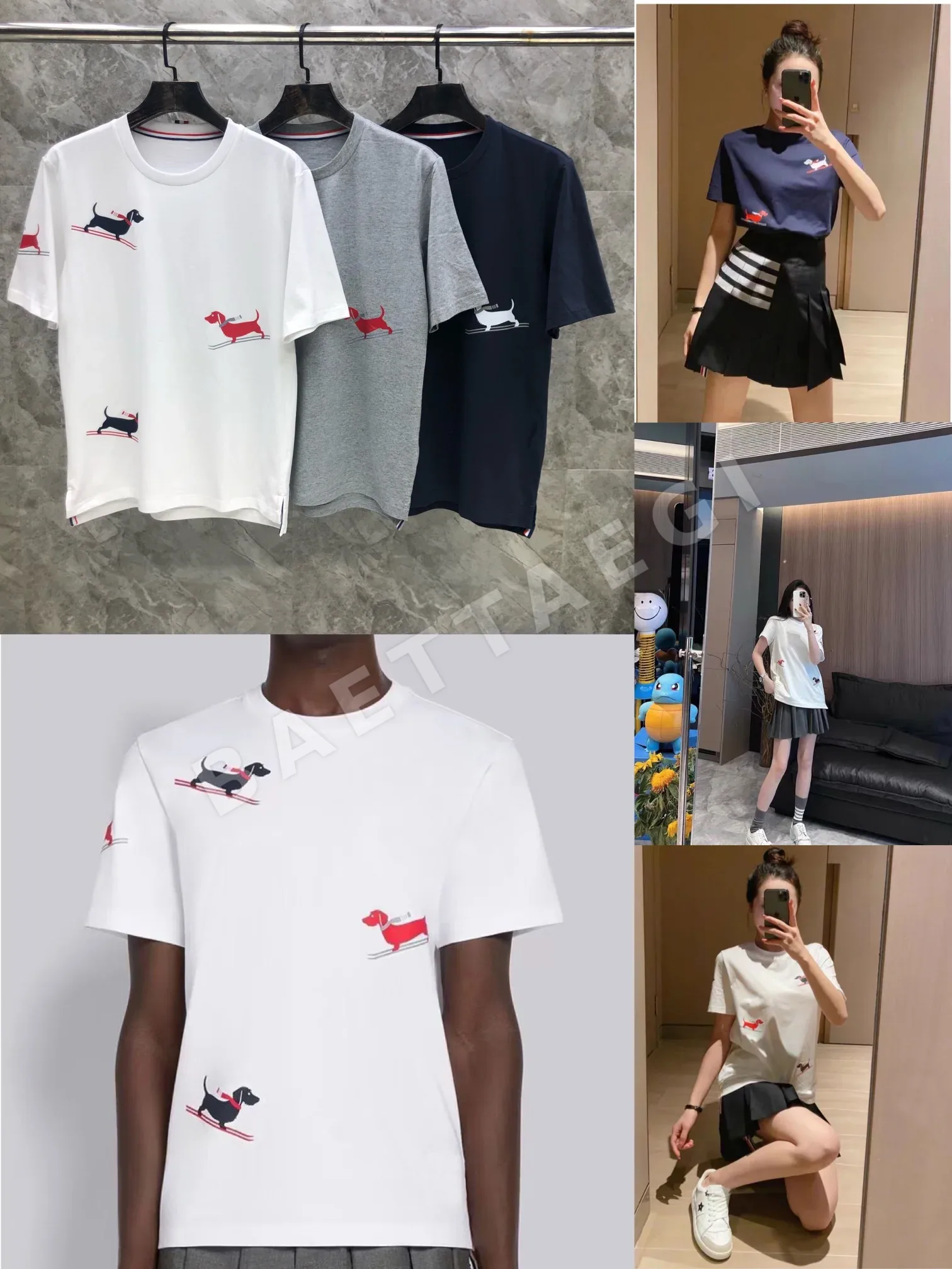톰브라운 남성 스키 타는 강아지 프린트 반팔 티셔츠 상세 이미지 8